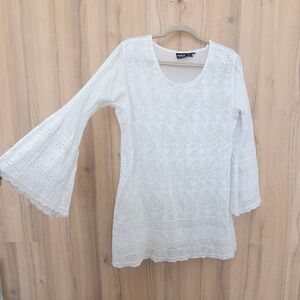 Anandas Collection Womens Embroidered Eyelet Blouse Size XXL White Boho Cottage